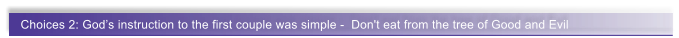 Choices 2: God�s instruction to the first couple was simple -  Don't eat from the tree of Good and Evil
